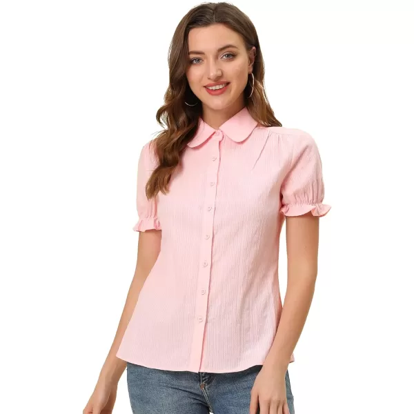 Allegra K Women's Cotton Short Sleeve Button Down Peter Pan Collar Blouse