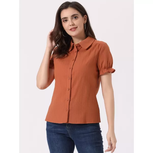 Allegra K Women's Cotton Short Sleeve Button Down Peter Pan Collar Blouse