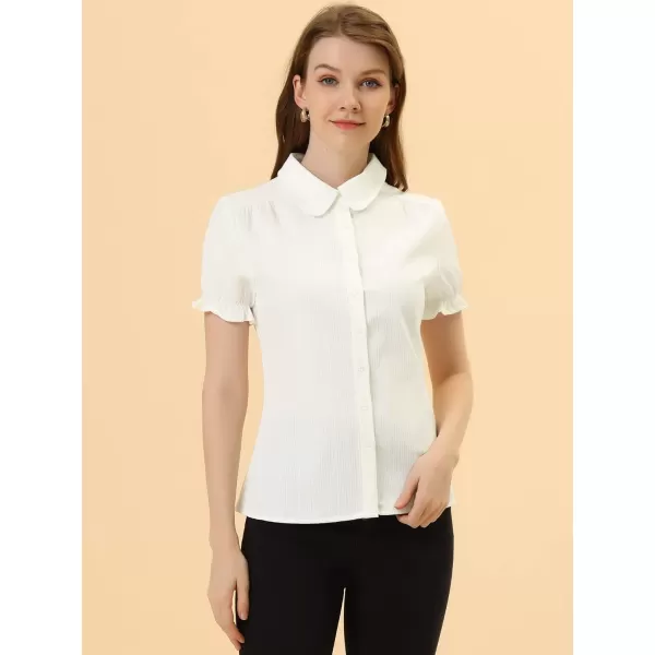 Allegra K Women's Cotton Short Sleeve Button Down Peter Pan Collar Blouse