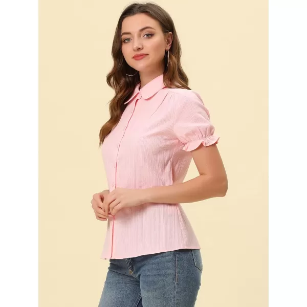 Allegra K Women's Cotton Short Sleeve Button Down Peter Pan Collar Blouse