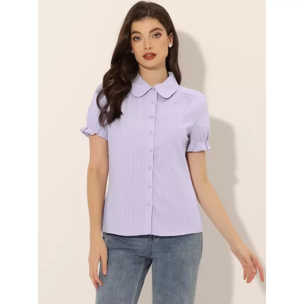 Allegra K Women's Cotton Short Sleeve Button Down Peter Pan Collar Blouse