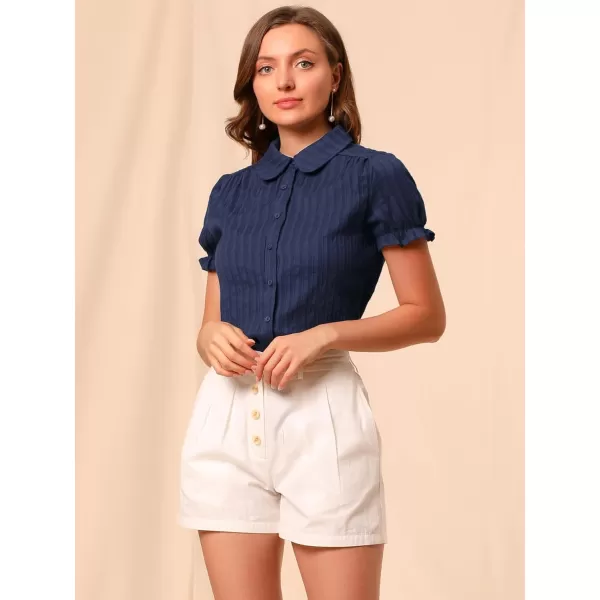 Allegra K Women's Cotton Short Sleeve Button Down Peter Pan Collar Blouse