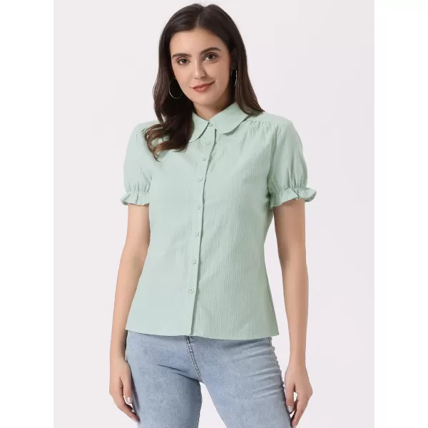 Allegra K Women's Cotton Short Sleeve Button Down Peter Pan Collar Blouse