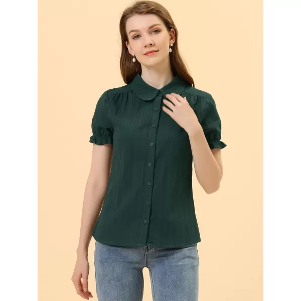 Allegra K Women's Cotton Short Sleeve Button Down Peter Pan Collar Blouse