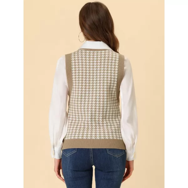 Allegra K Women's Round Neck Vest Sleeveless Houndstooth Plaid Knitted Sweater