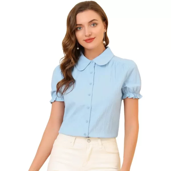 Allegra K Women's Cotton Short Sleeve Button Down Peter Pan Collar Blouse