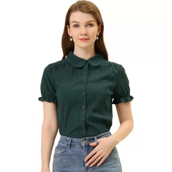 Allegra K Women's Cotton Short Sleeve Button Down Peter Pan Collar Blouse