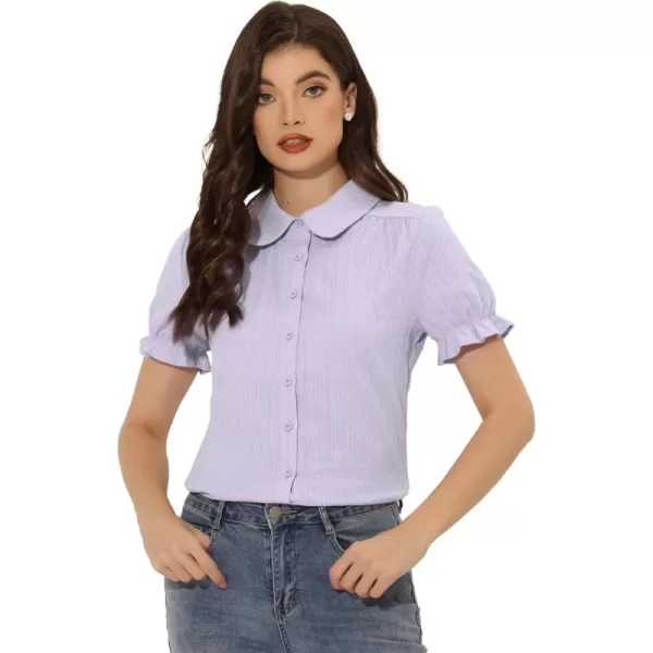 Allegra K Women's Cotton Short Sleeve Button Down Peter Pan Collar Blouse