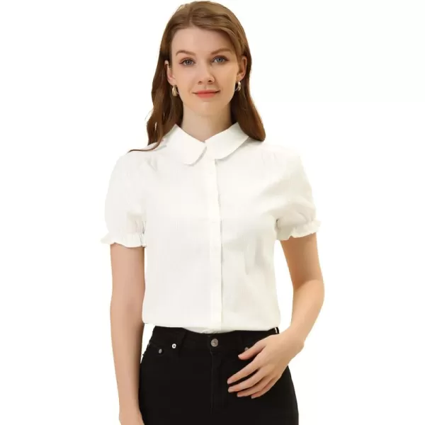 Allegra K Women's Cotton Short Sleeve Button Down Peter Pan Collar Blouse