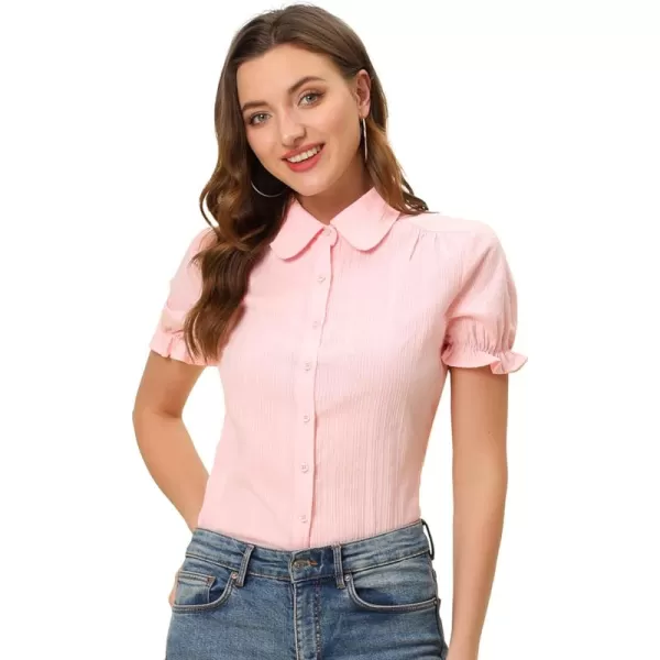 Allegra K Women's Cotton Short Sleeve Button Down Peter Pan Collar Blouse