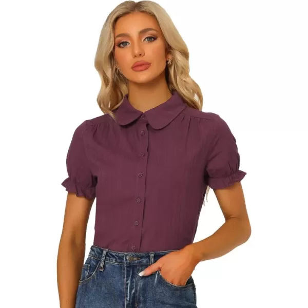 Allegra K Women's Cotton Short Sleeve Button Down Peter Pan Collar Blouse