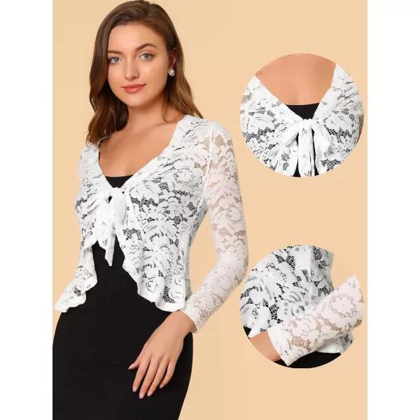 Allegra K Floral Lace Shrug for Women's Tie Front Top Ruffled Hem Office Sheer Crop Bolero Cardigan