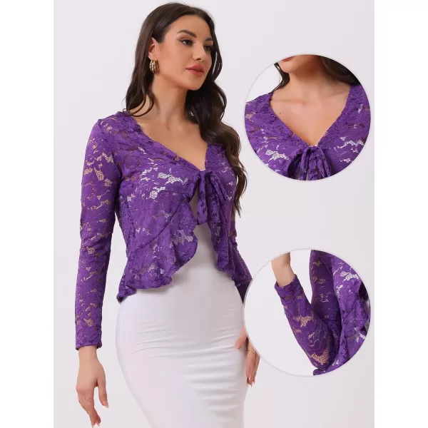 Allegra K Floral Lace Shrug for Women's Tie Front Top Ruffled Hem Office Sheer Crop Bolero Cardigan