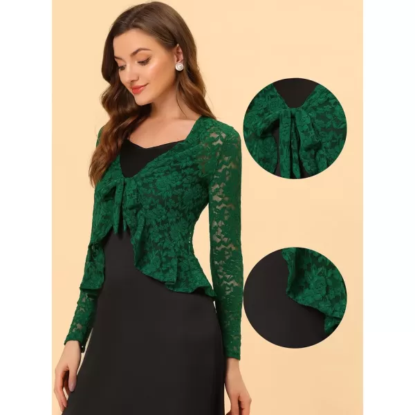 Allegra K Floral Lace Shrug for Women's Tie Front Top Ruffled Hem Office Sheer Crop Bolero Cardigan