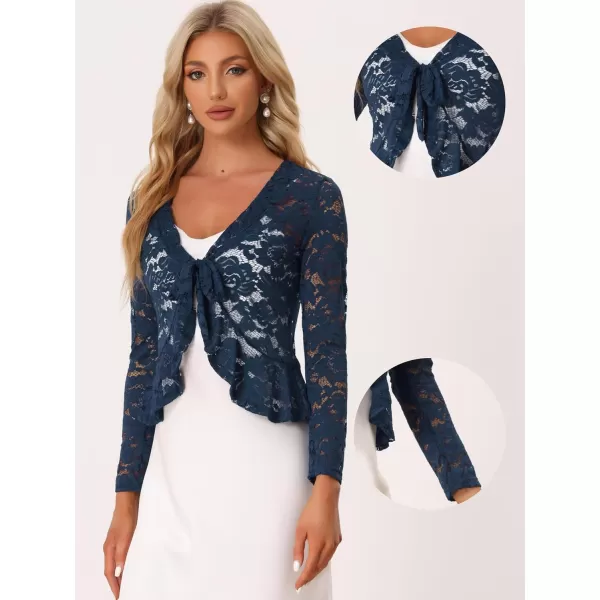 Allegra K Floral Lace Shrug for Women's Tie Front Top Ruffled Hem Office Sheer Crop Bolero Cardigan