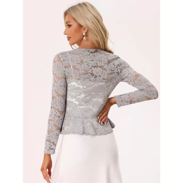 Allegra K Floral Lace Shrug for Women's Tie Front Top Ruffled Hem Office Sheer Crop Bolero Cardigan