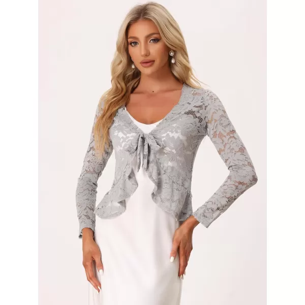 Allegra K Floral Lace Shrug for Women's Tie Front Top Ruffled Hem Office Sheer Crop Bolero Cardigan