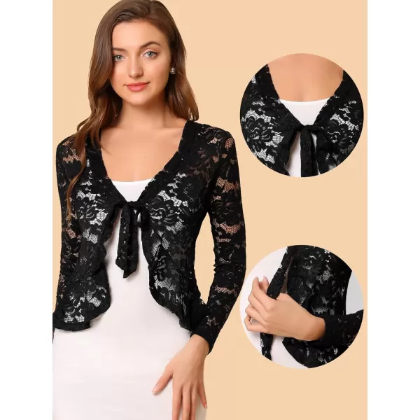 Allegra K Floral Lace Shrug for Women's Tie Front Top Ruffled Hem Office Sheer Crop Bolero Cardigan