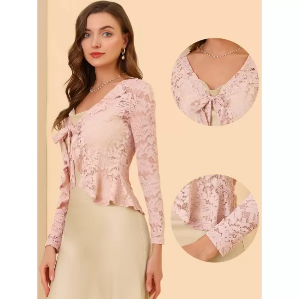 Allegra K Floral Lace Shrug for Women's Tie Front Top Ruffled Hem Office Sheer Crop Bolero Cardigan