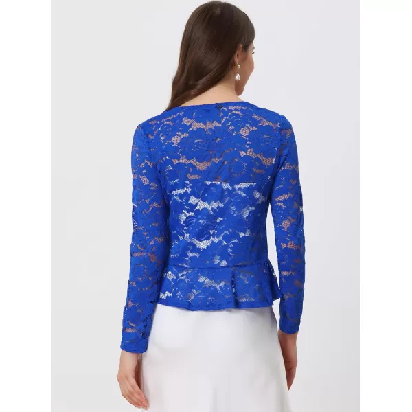 Allegra K Floral Lace Shrug for Women's Tie Front Top Ruffled Hem Office Sheer Crop Bolero Cardigan