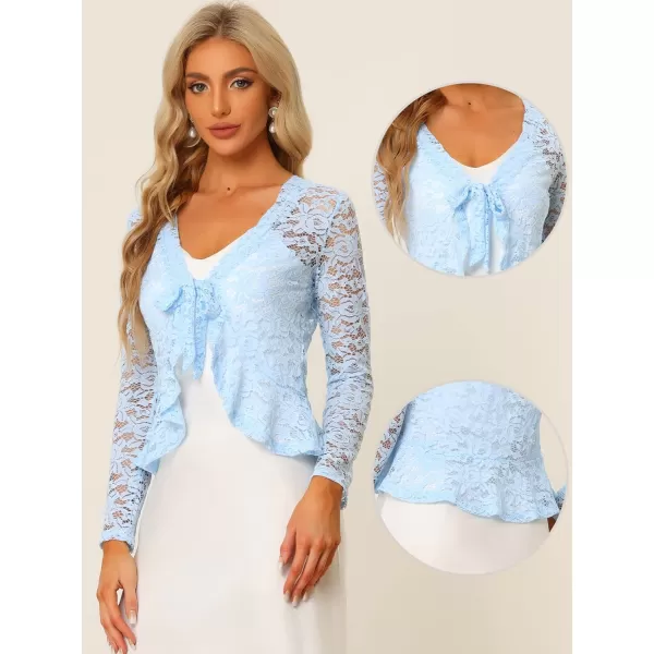 Allegra K Floral Lace Shrug for Women's Tie Front Top Ruffled Hem Office Sheer Crop Bolero Cardigan