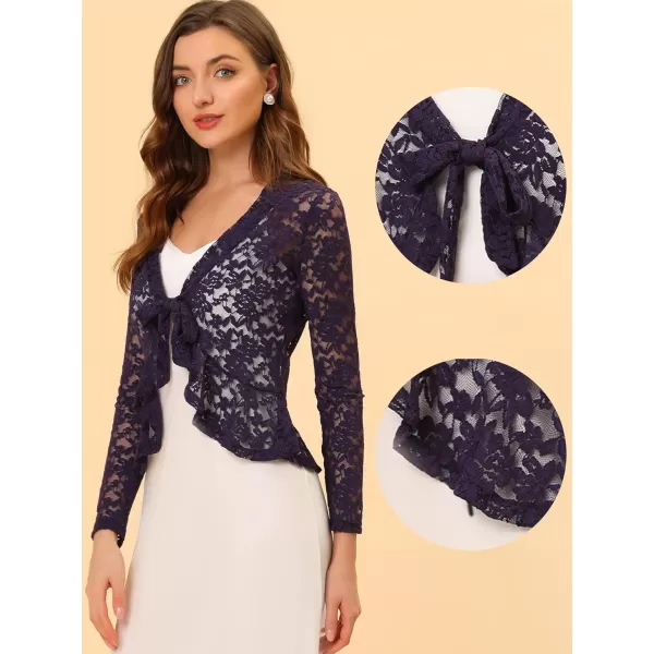 Allegra K Floral Lace Shrug for Women's Tie Front Top Ruffled Hem Office Sheer Crop Bolero Cardigan