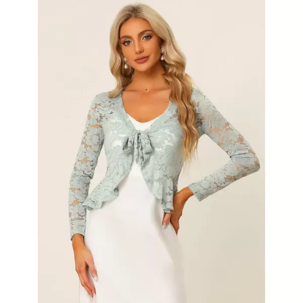 Allegra K Floral Lace Shrug for Women's Tie Front Top Ruffled Hem Office Sheer Crop Bolero Cardigan