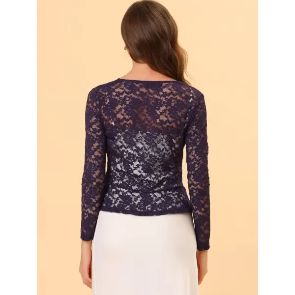 Allegra K Floral Lace Shrug for Women's Tie Front Top Ruffled Hem Office Sheer Crop Bolero Cardigan