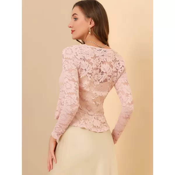 Allegra K Floral Lace Shrug for Women's Tie Front Top Ruffled Hem Office Sheer Crop Bolero Cardigan