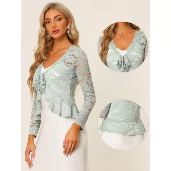 Allegra K Floral Lace Shrug for Women's Tie Front Top Ruffled Hem Office Sheer Crop Bolero Cardigan