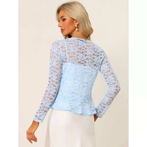 Allegra K Floral Lace Shrug for Women's Tie Front Top Ruffled Hem Office Sheer Crop Bolero Cardigan