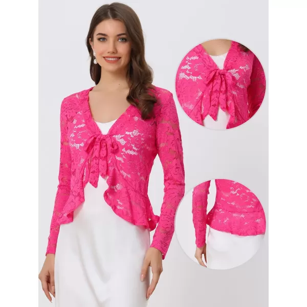 Allegra K Floral Lace Shrug for Women's Tie Front Top Ruffled Hem Office Sheer Crop Bolero Cardigan