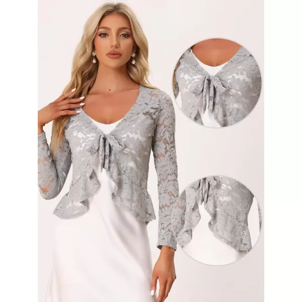 Allegra K Floral Lace Shrug for Women's Tie Front Top Ruffled Hem Office Sheer Crop Bolero Cardigan