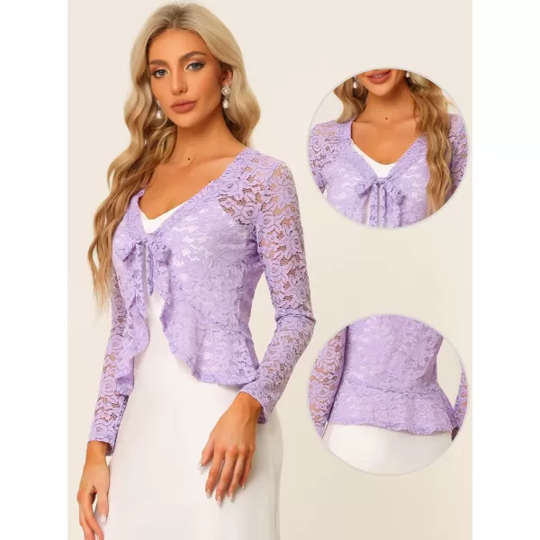 Allegra K Floral Lace Shrug for Women's Tie Front Top Ruffled Hem Office Sheer Crop Bolero Cardigan