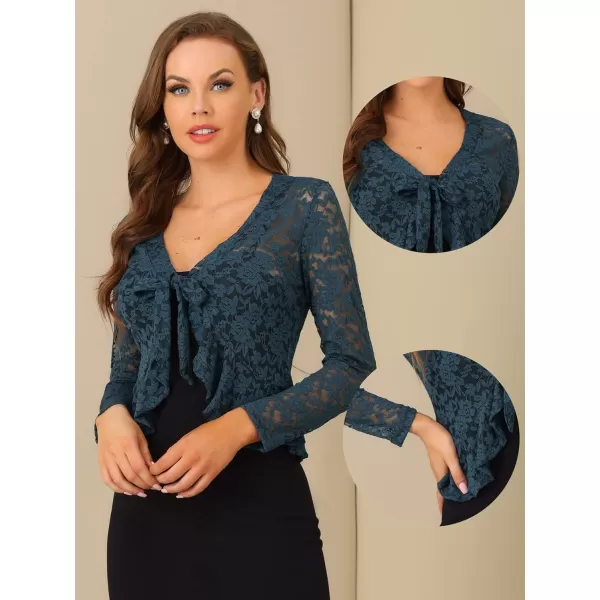 Allegra K Floral Lace Shrug for Women's Tie Front Top Ruffled Hem Office Sheer Crop Bolero Cardigan