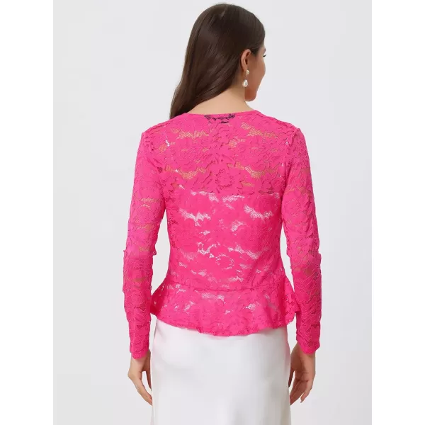 Allegra K Floral Lace Shrug for Women's Tie Front Top Ruffled Hem Office Sheer Crop Bolero Cardigan