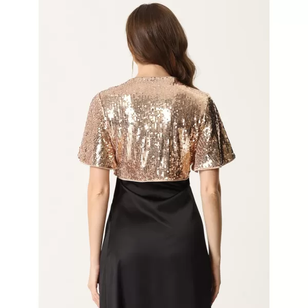 Allegra K Sequin Jacket for Women's Sparkly Bolero Crop Glitter Shrug