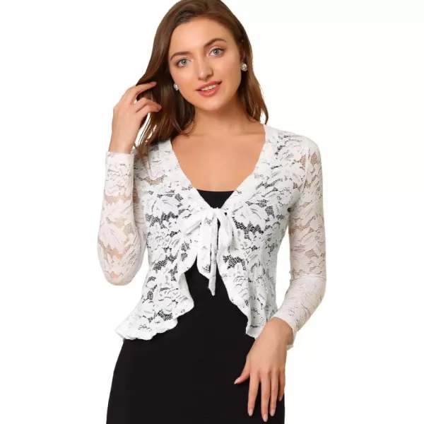 Allegra K Floral Lace Shrug for Women's Tie Front Top Ruffled Hem Office Sheer Crop Bolero Cardigan