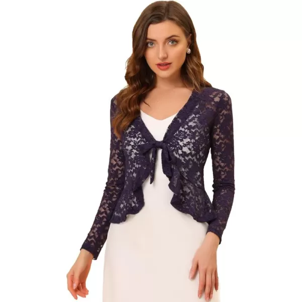 Allegra K Floral Lace Shrug for Women's Tie Front Top Ruffled Hem Office Sheer Crop Bolero Cardigan