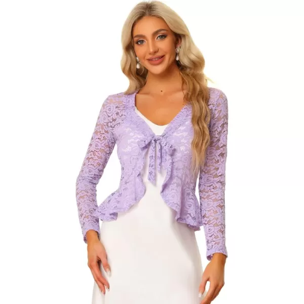 Allegra K Floral Lace Shrug for Women's Tie Front Top Ruffled Hem Office Sheer Crop Bolero Cardigan