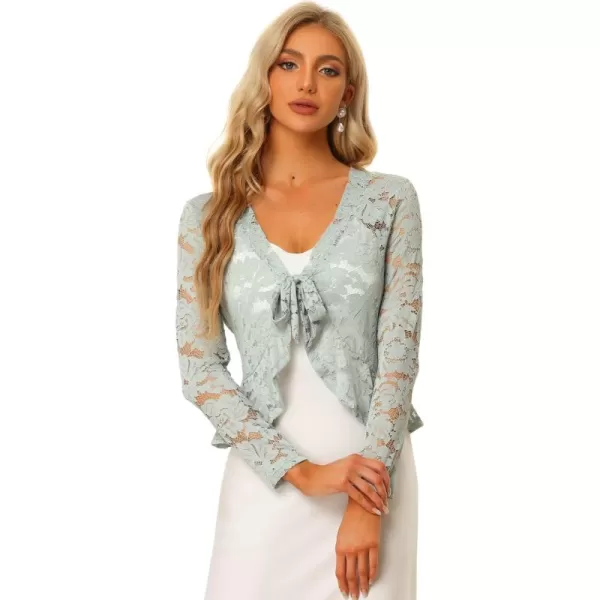 Allegra K Floral Lace Shrug for Women's Tie Front Top Ruffled Hem Office Sheer Crop Bolero Cardigan