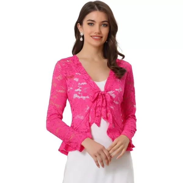 Allegra K Floral Lace Shrug for Women's Tie Front Top Ruffled Hem Office Sheer Crop Bolero Cardigan