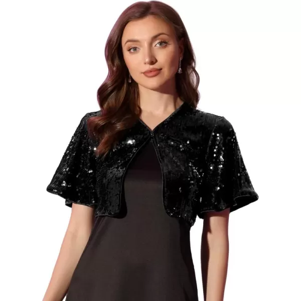 Allegra K Sequin Jacket for Women's Sparkly Bolero Crop Glitter Shrug