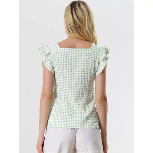 Allegra K Summer Gingham Tops for Women's Square Neck Ruffle Cap Sleeve Blouses