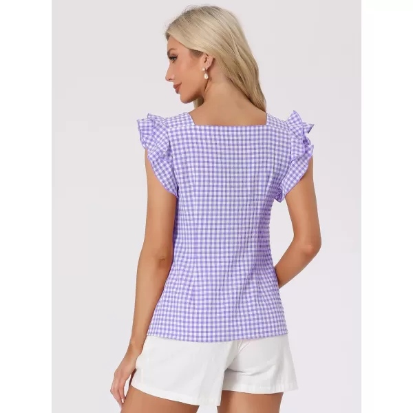 Allegra K Summer Gingham Tops for Women's Square Neck Ruffle Cap Sleeve Blouses