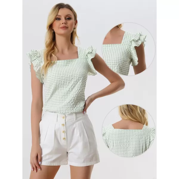 Allegra K Summer Gingham Tops for Women's Square Neck Ruffle Cap Sleeve Blouses