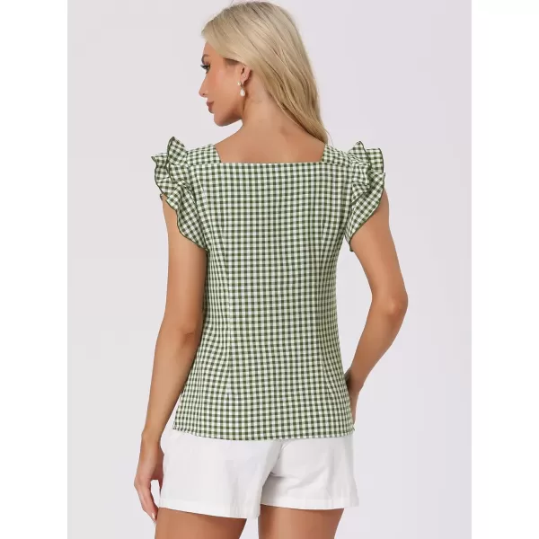 Allegra K Summer Gingham Tops for Women's Square Neck Ruffle Cap Sleeve Blouses