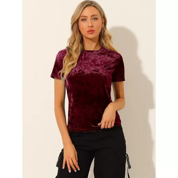 Allegra K Women's Christmas Velvet Top Crew Neck Short Sleeve Casual T-Shirt