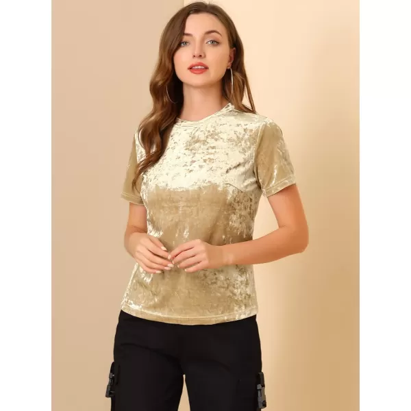 Allegra K Women's Christmas Velvet Top Crew Neck Short Sleeve Casual T-Shirt