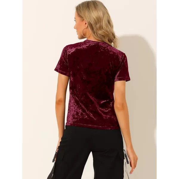 Allegra K Women's Christmas Velvet Top Crew Neck Short Sleeve Casual T-Shirt